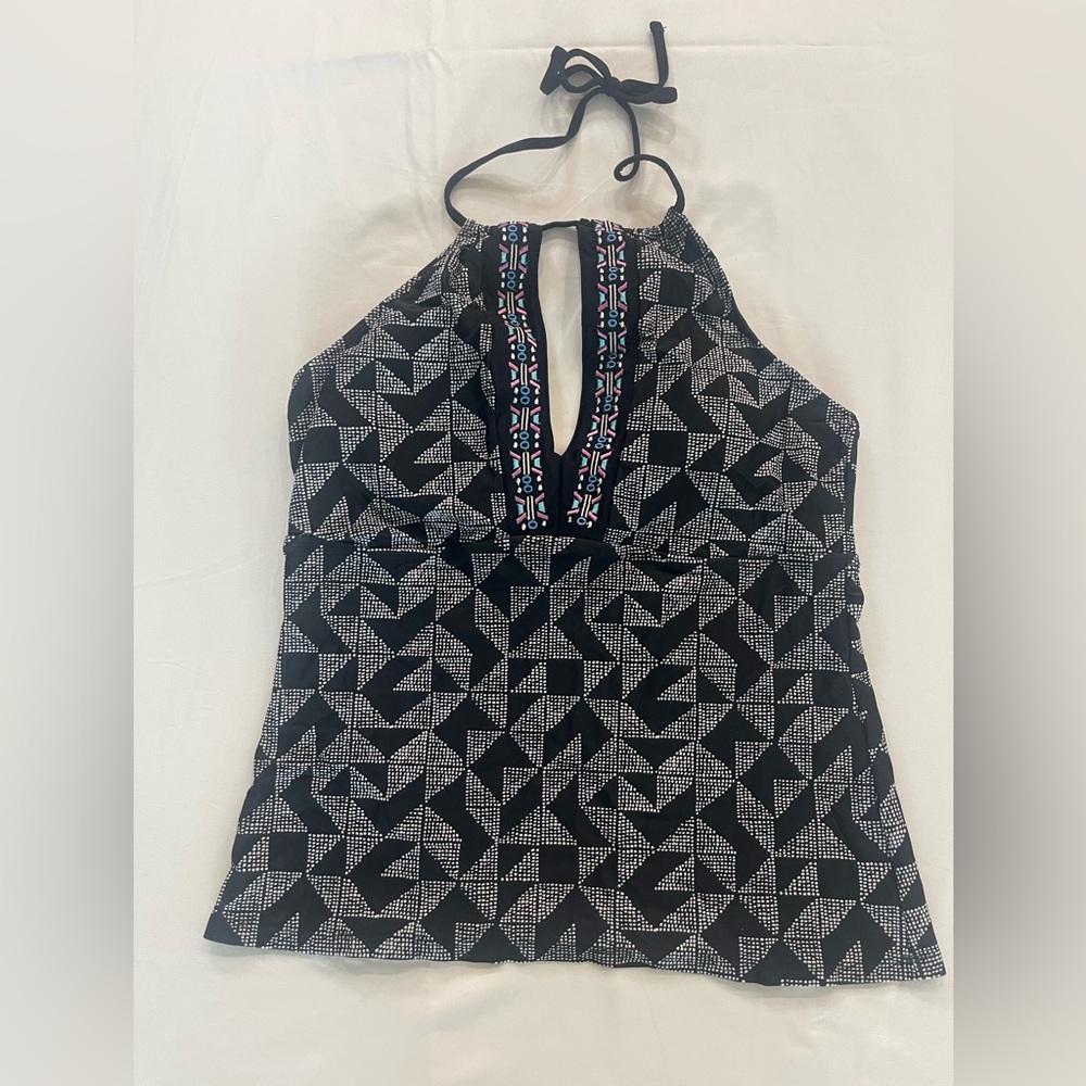 SO Black and White Halter Graphic Tank Top